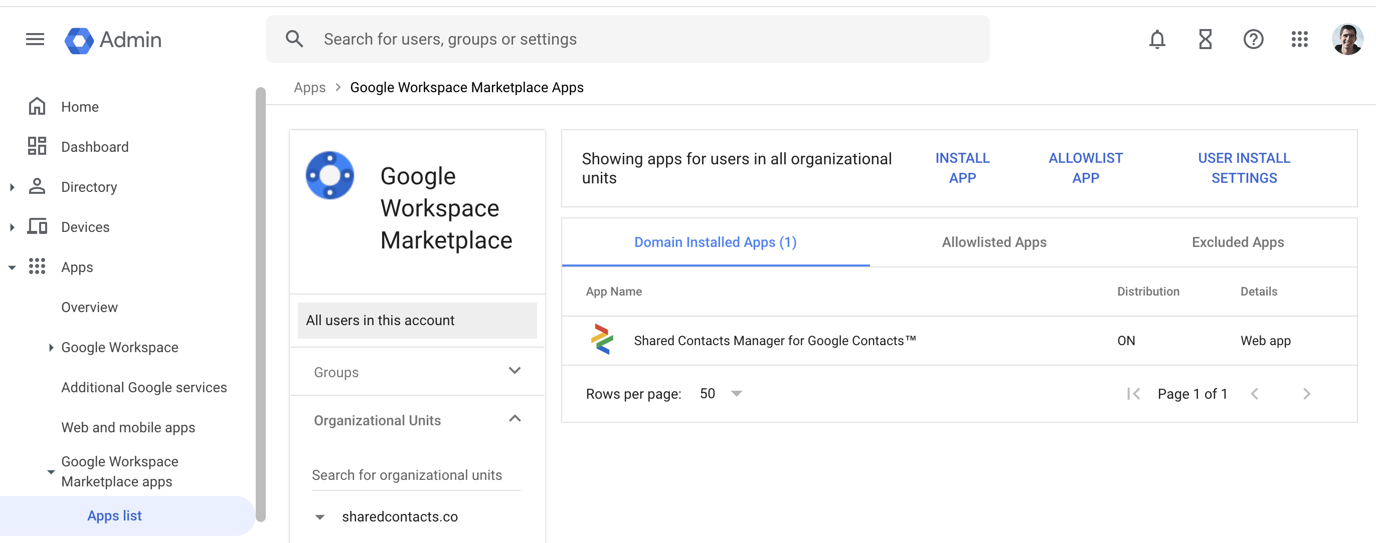 如何从 Google Workspace 管理控制台访问 Shared Contacts Manager